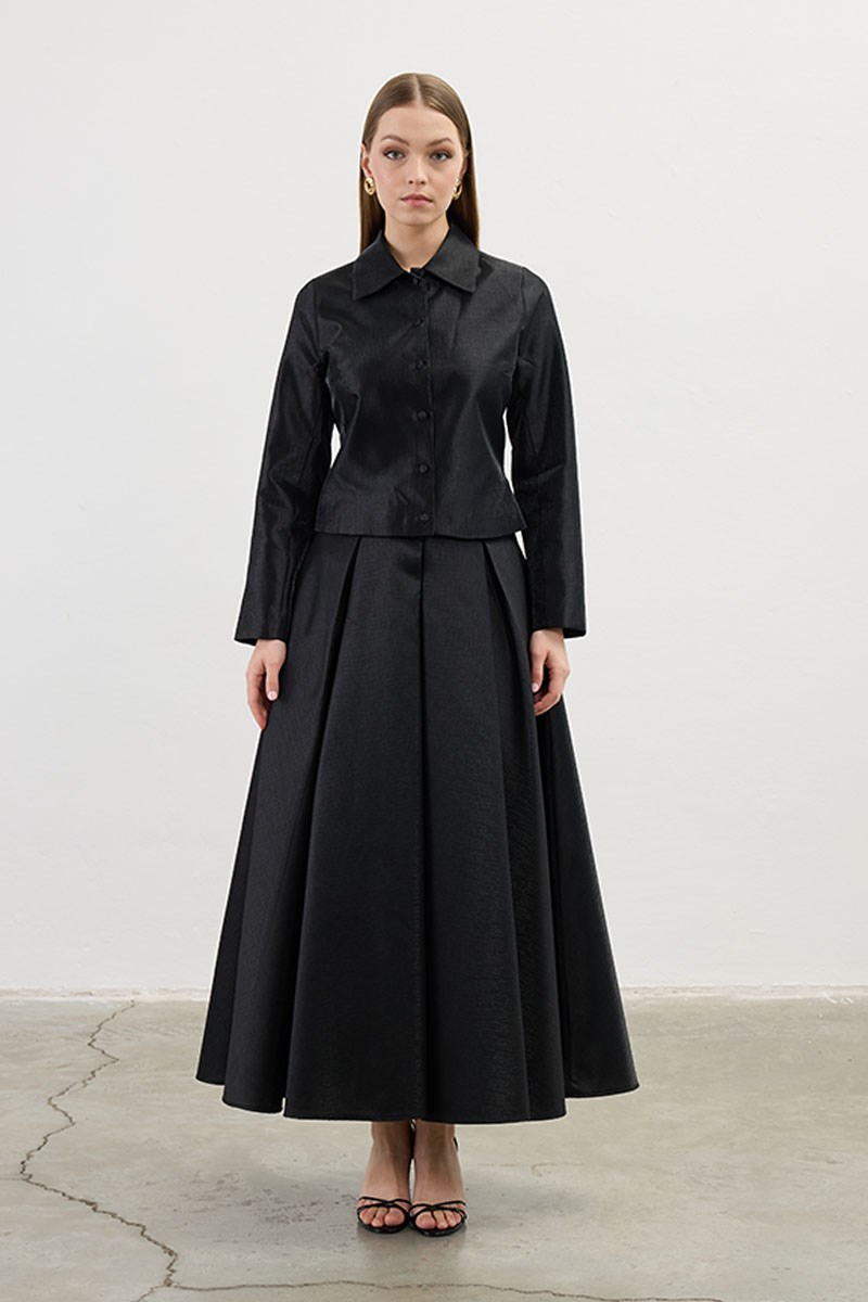 Pileli Abiye Etek Siyah