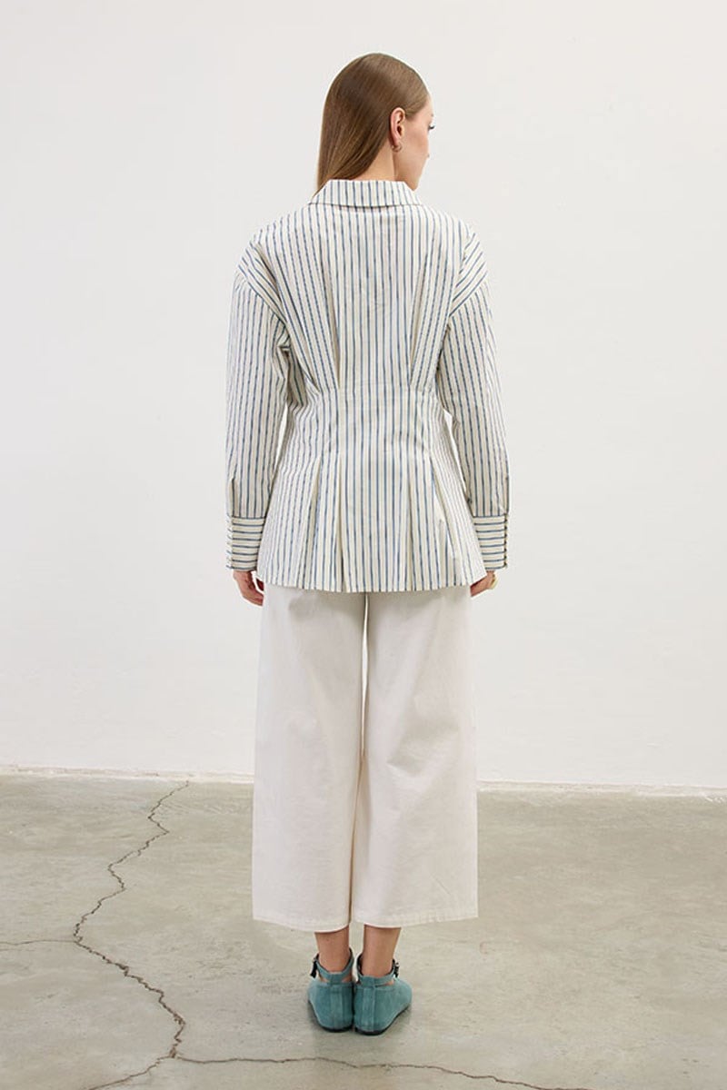 Pileli Çizgili Gömlek Açık mavi