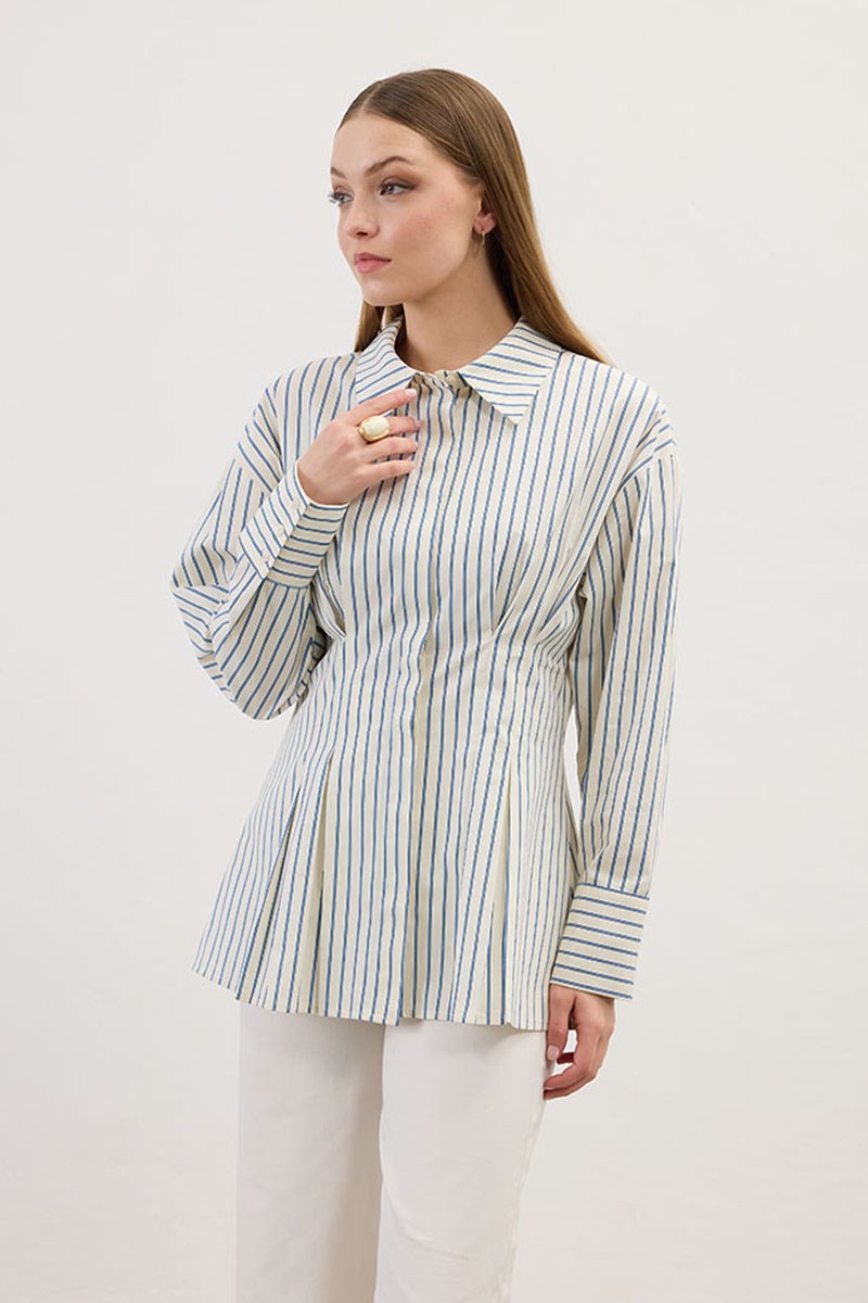 Pileli Çizgili Gömlek Açık mavi