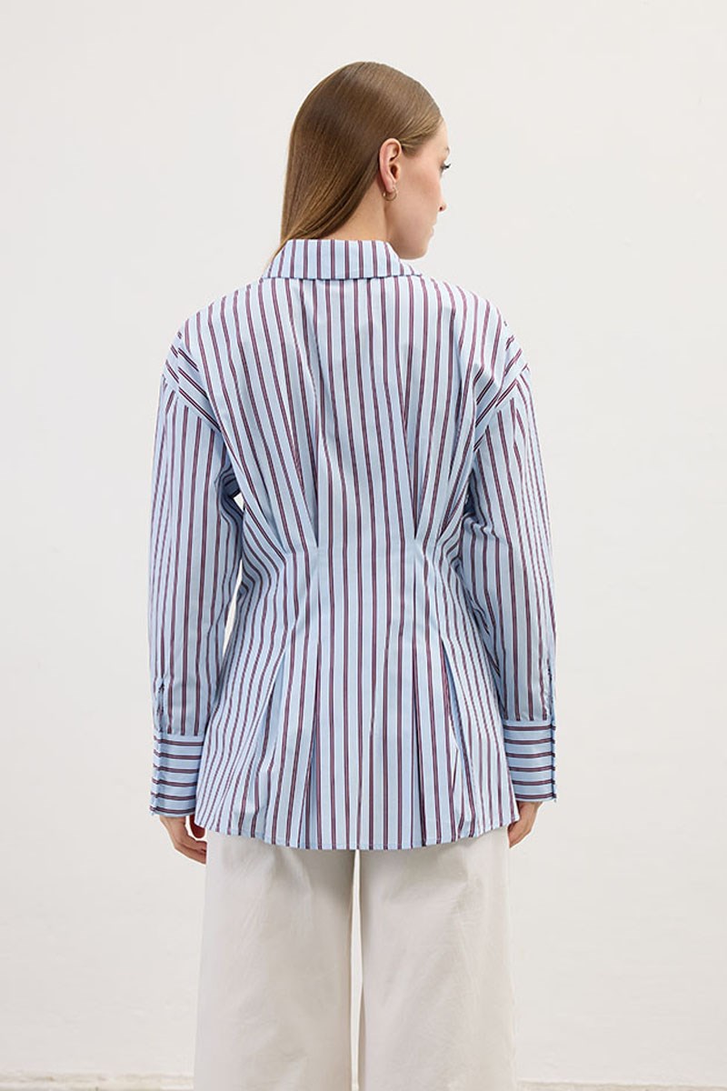 Pileli Çizgili Gömlek Mavi