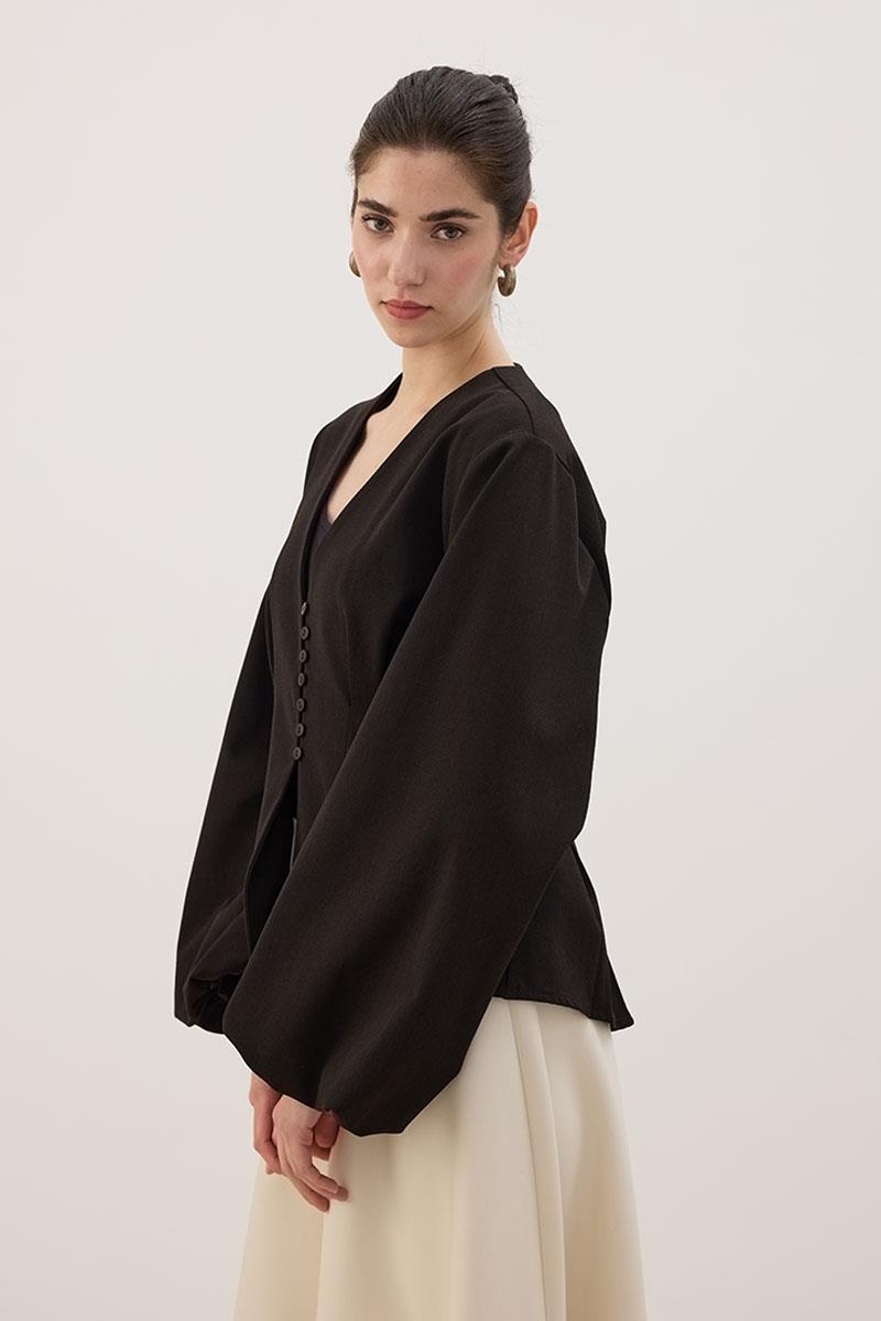 Pileli Kısa Ceket Acı kahve