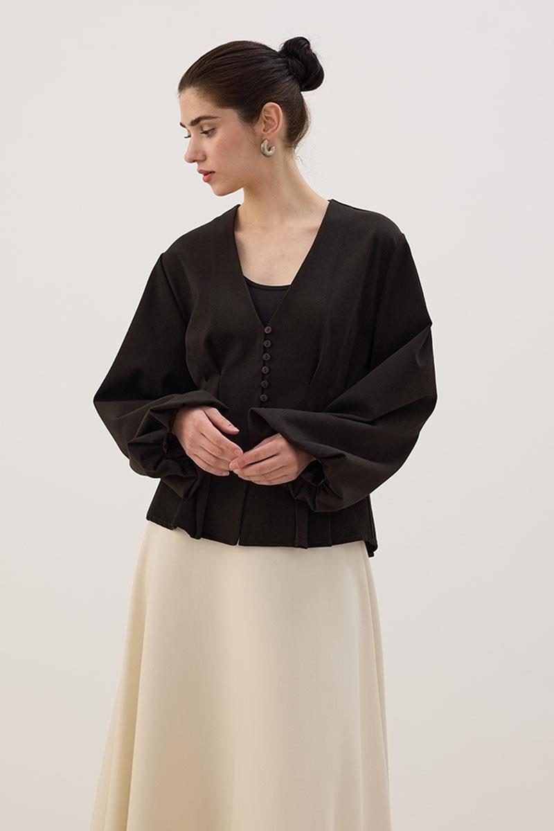 Pileli Kısa Ceket Acı kahve