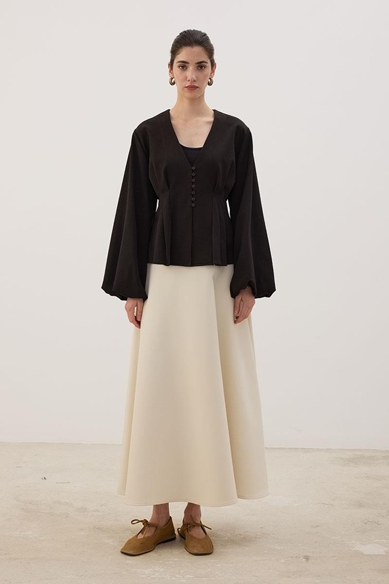 Pileli Kısa Ceket Acı kahve