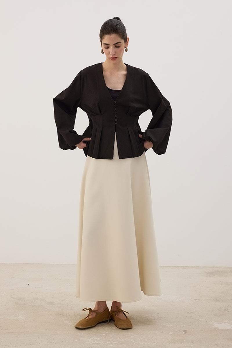 Pileli Kısa Ceket Acı kahve