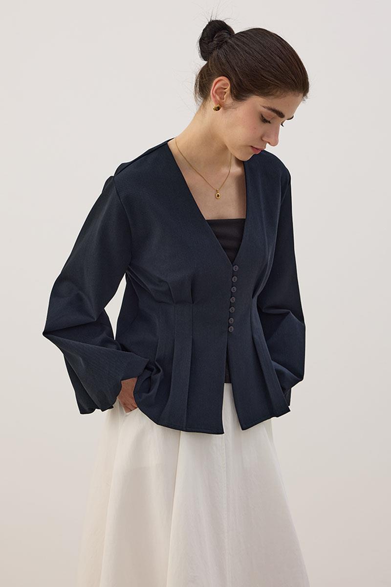 Pileli Kısa Ceket Lacivert