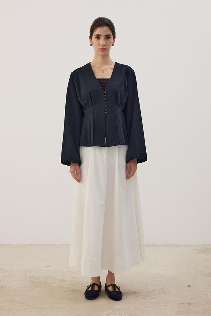 Pileli Kısa Ceket Lacivert