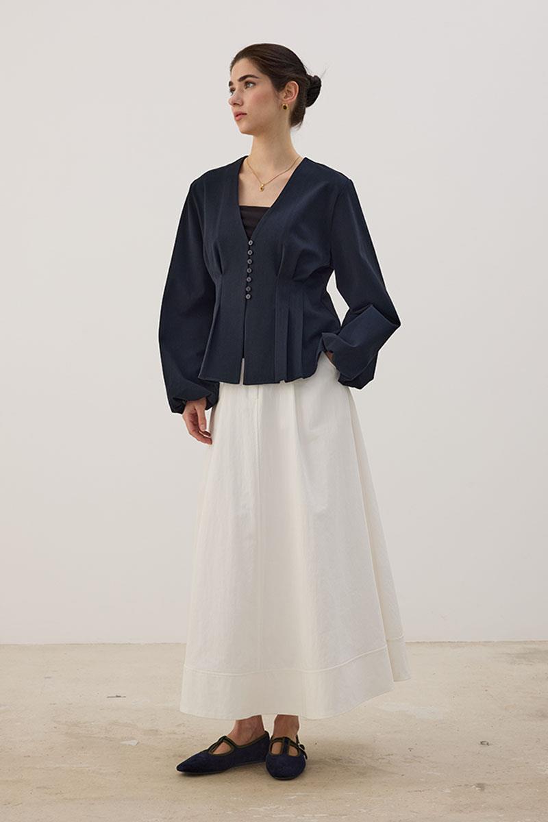 Pileli Kısa Ceket Lacivert