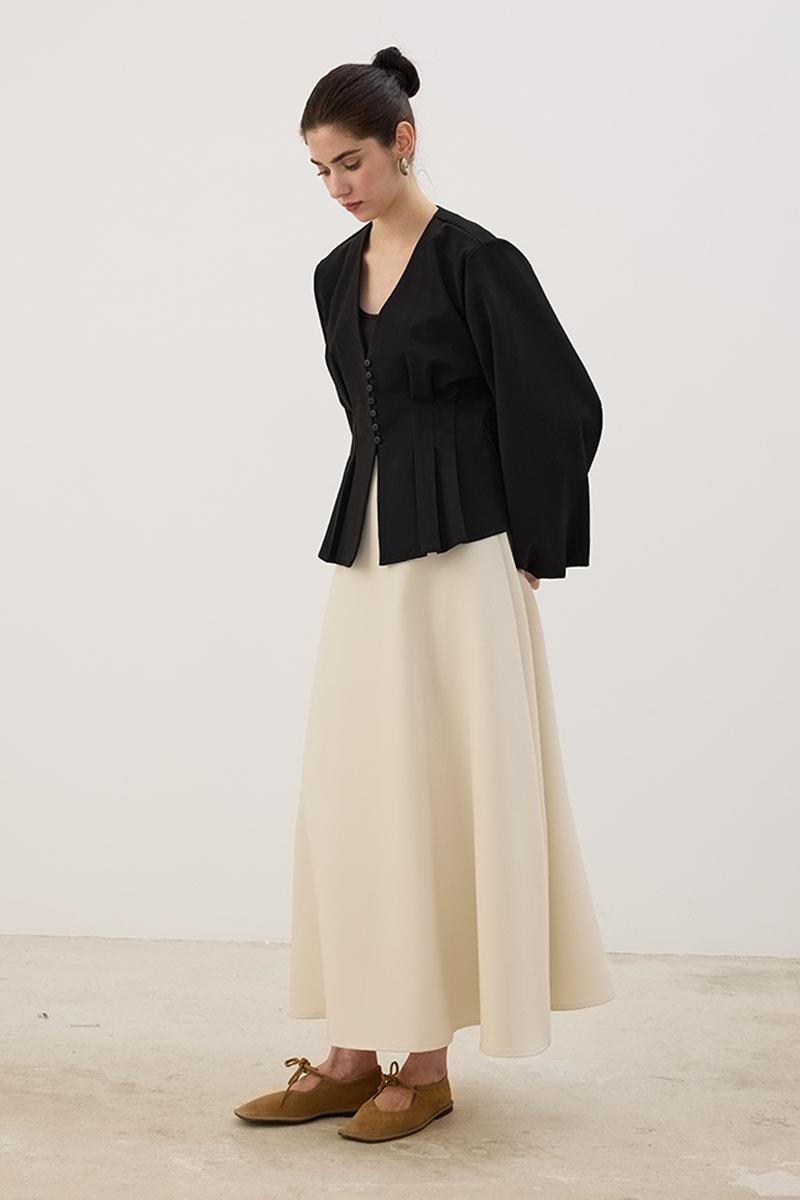 Pileli Kısa Ceket Siyah