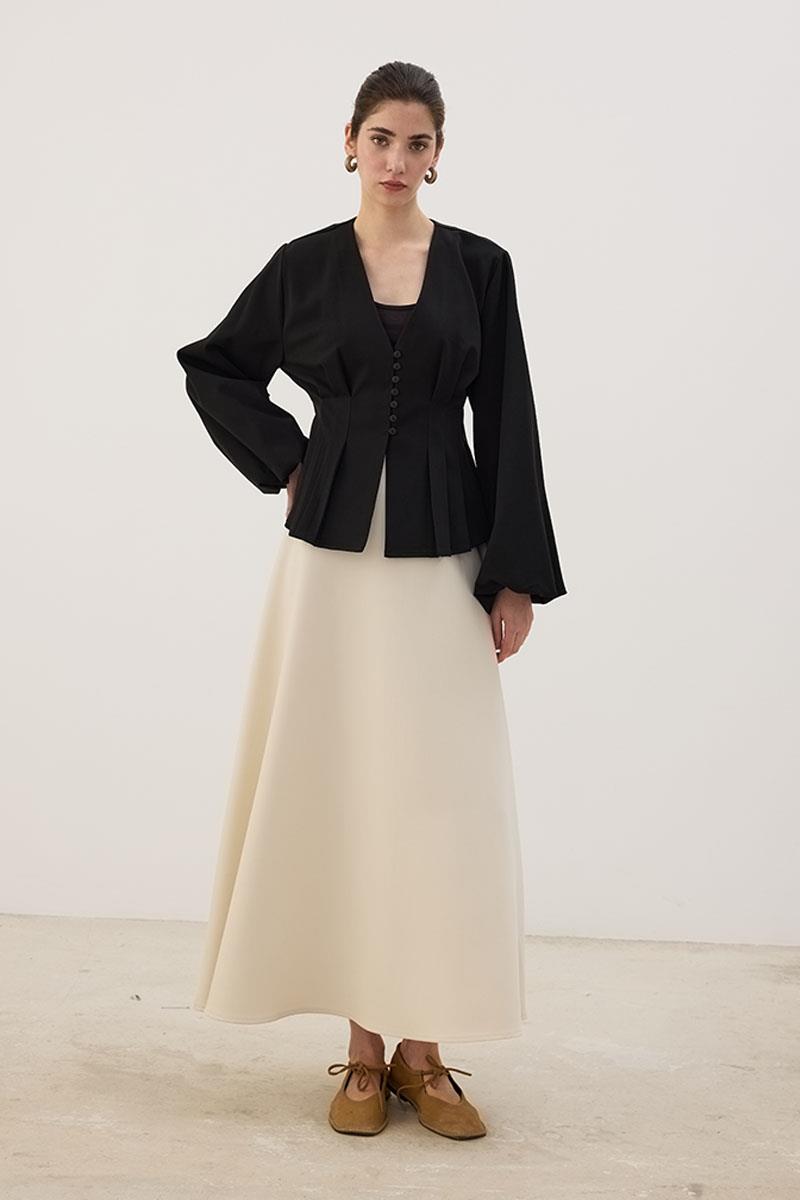 Pileli Kısa Ceket Siyah