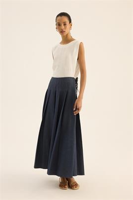 Pileli Kot Etek Camel Dikişli