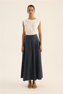 Pileli Kot Etek Camel Dikişli