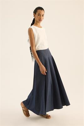 Pileli Kot Etek Camel Dikişli