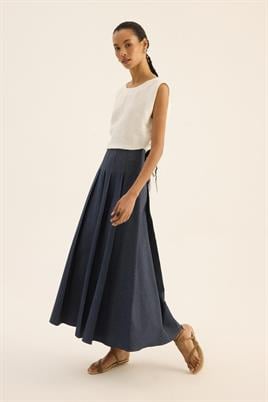 Pileli Kot Etek Camel Dikişli