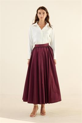 Pileli Tafta Etek Bordo