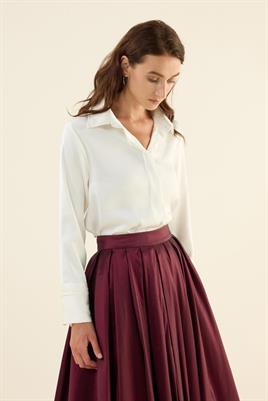 Pileli Tafta Etek Bordo