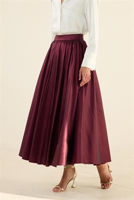 Pileli Tafta Etek Bordo