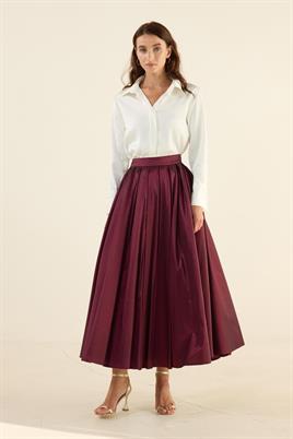 Pileli Tafta Etek Bordo
