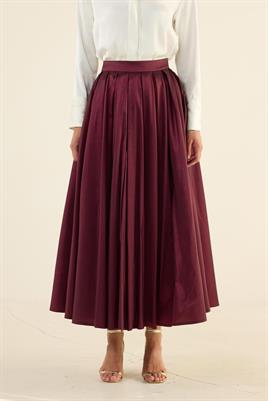 Pileli Tafta Etek Bordo