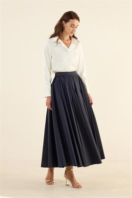 Pileli Tafta Etek Lacivert