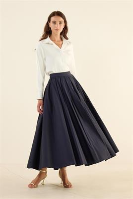 Pileli Tafta Etek Lacivert