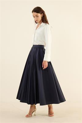 Pileli Tafta Etek Lacivert