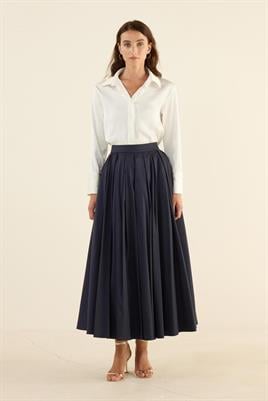 Pileli Tafta Etek Lacivert