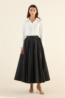 Pileli Tafta Etek Siyah