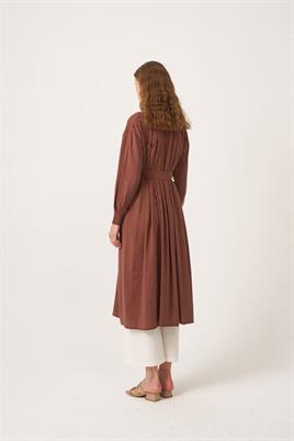 Pileli Uzun Tunik Kahverengi