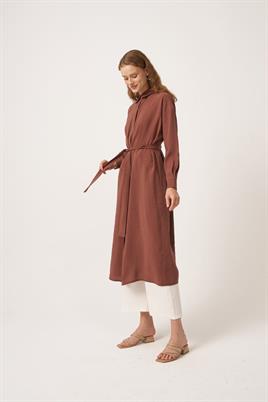Pileli Uzun Tunik Acı kahve
