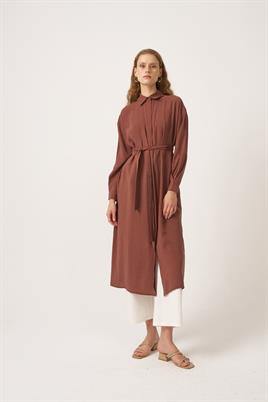 Pileli Uzun Tunik Acı kahve