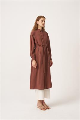 Pileli Uzun Tunik Kahverengi