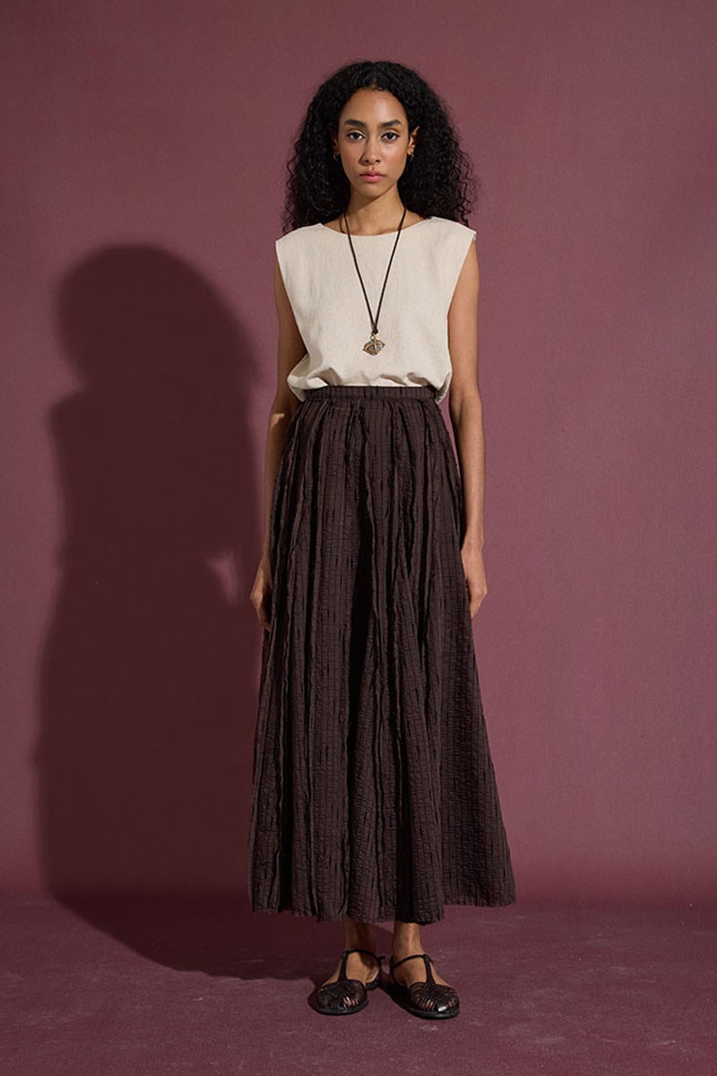 Pis Dikişli Tül Etek Acı kahve