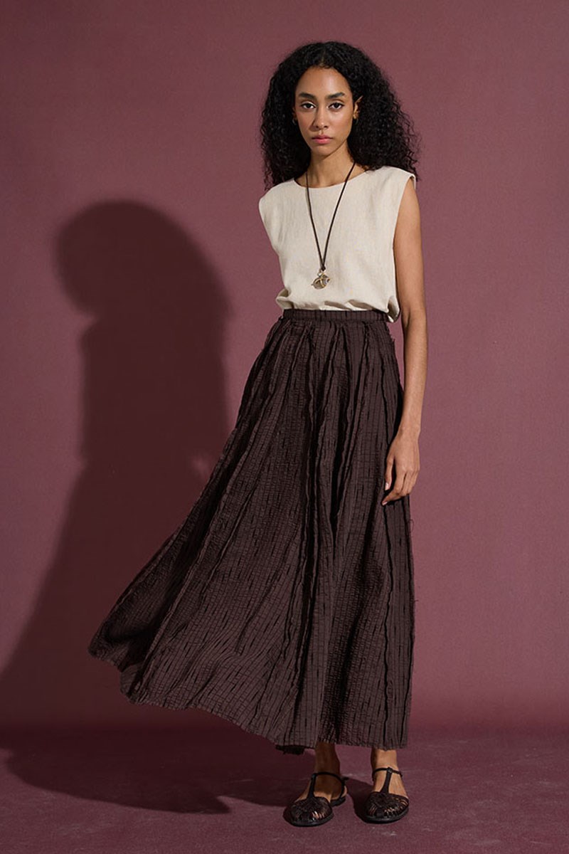 Pis Dikişli Tül Etek Acı kahve