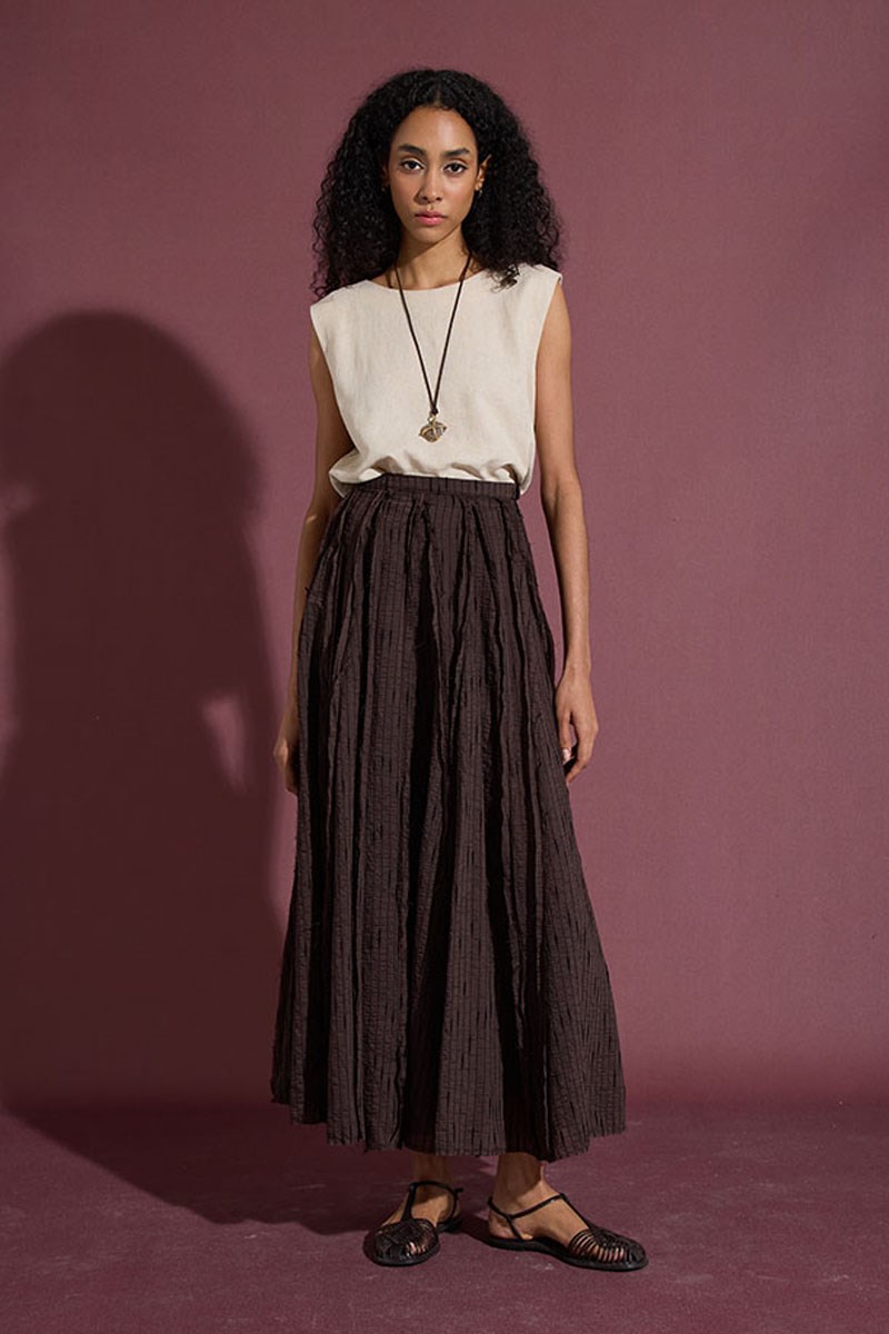 Pis Dikişli Tül Etek Acı kahve