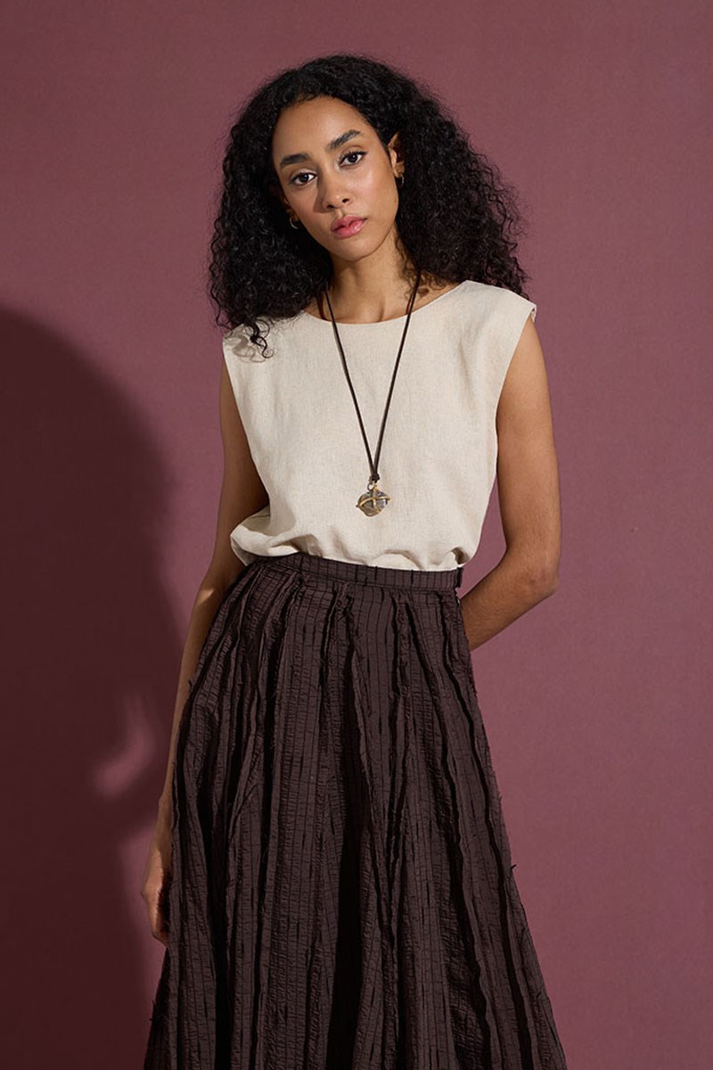 Pis Dikişli Tül Etek Acı kahve