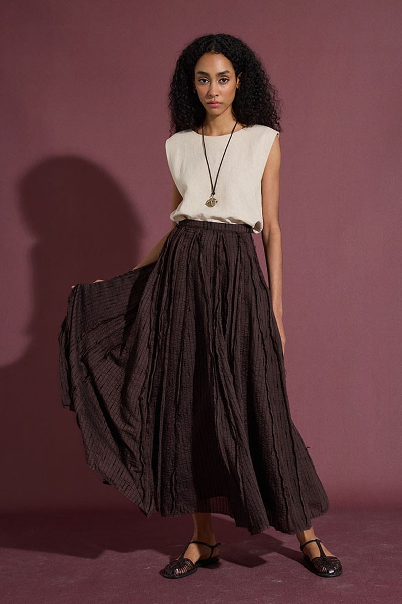 Pis Dikişli Tül Etek Acı kahve