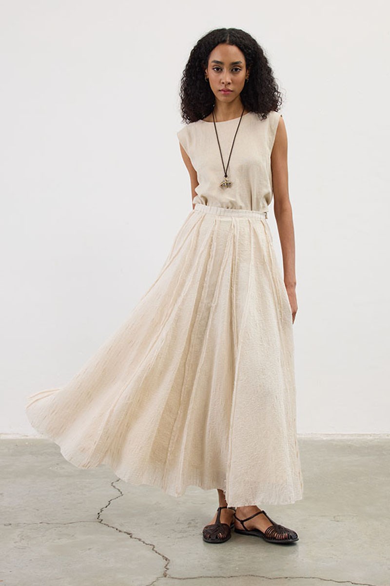 Pis Dikişli Tül Etek Krem