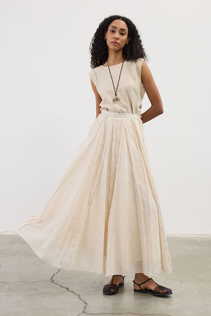 Pis Dikişli Tül Etek Krem