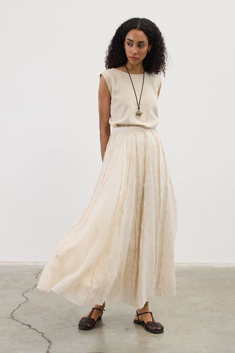 Pis Dikişli Tül Etek Krem