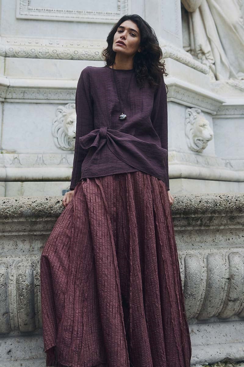 Pis Dikişli Tül Etek Mürdüm