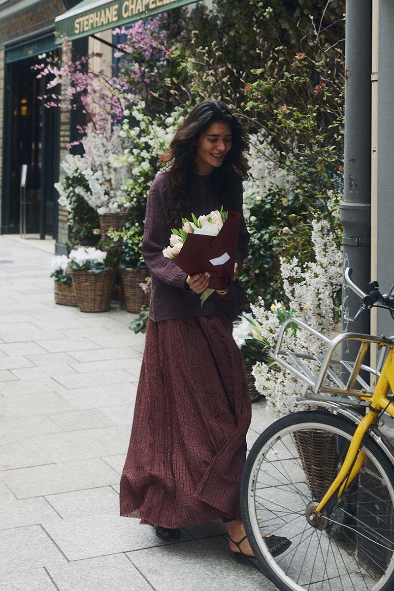 Pis Dikişli Tül Etek Mürdüm