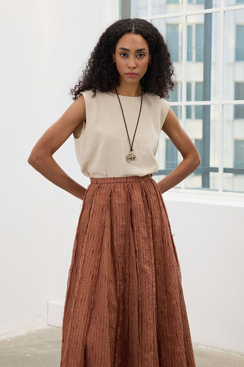 Pis Dikişli Tül Etek Şeftali