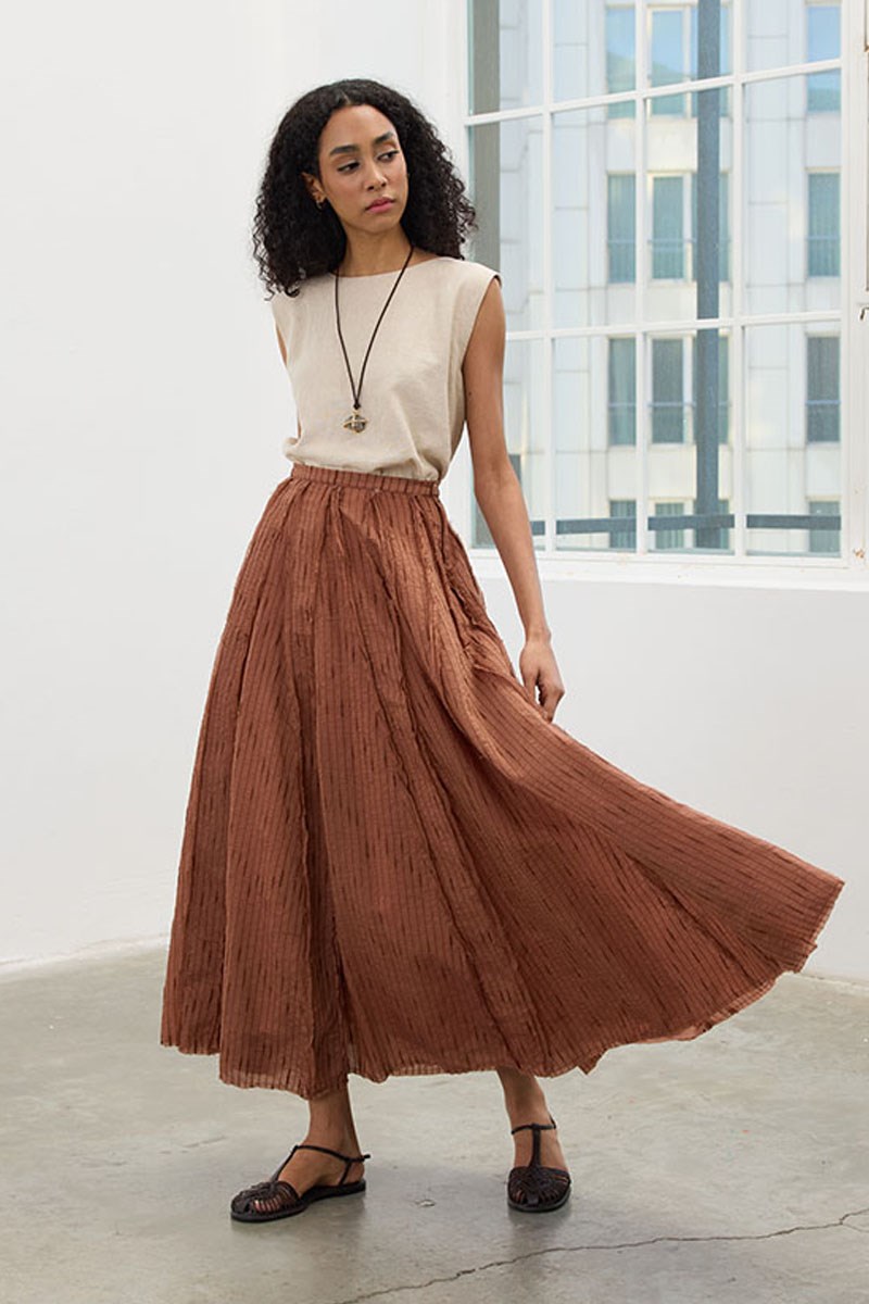 Pis Dikişli Tül Etek Şeftali