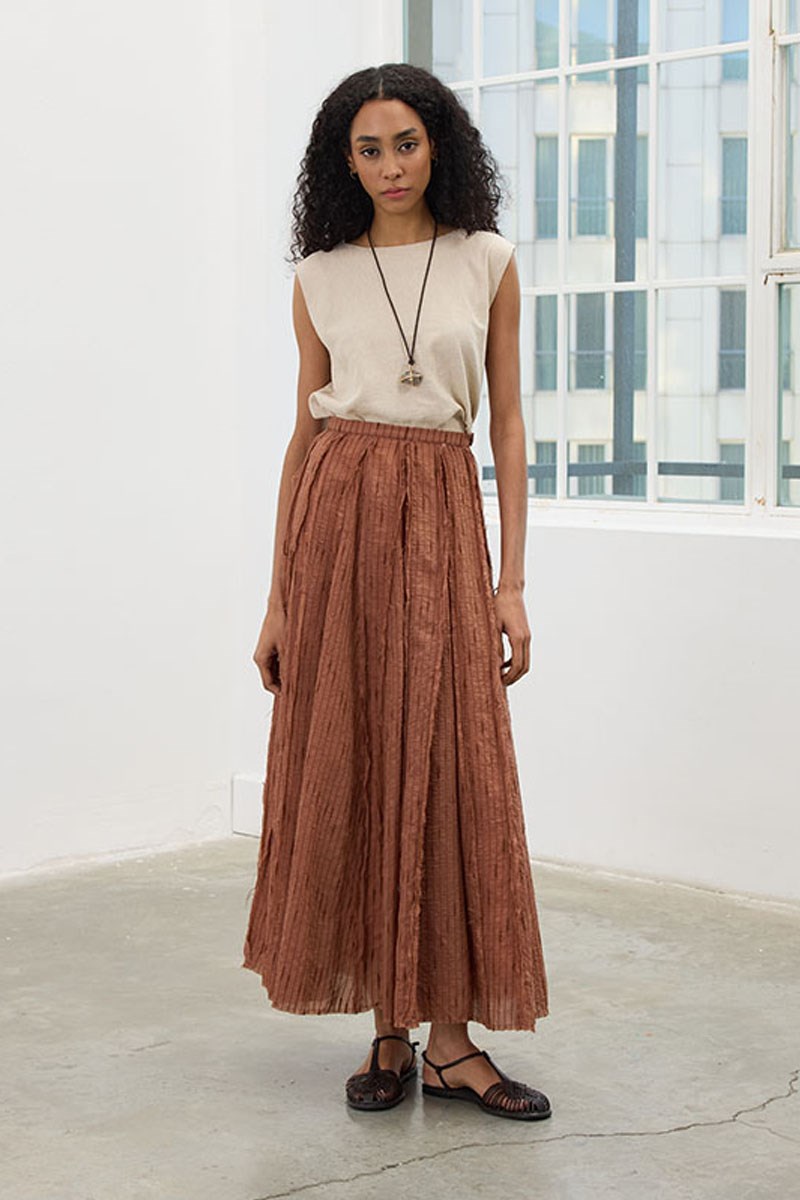 Pis Dikişli Tül Etek Şeftali