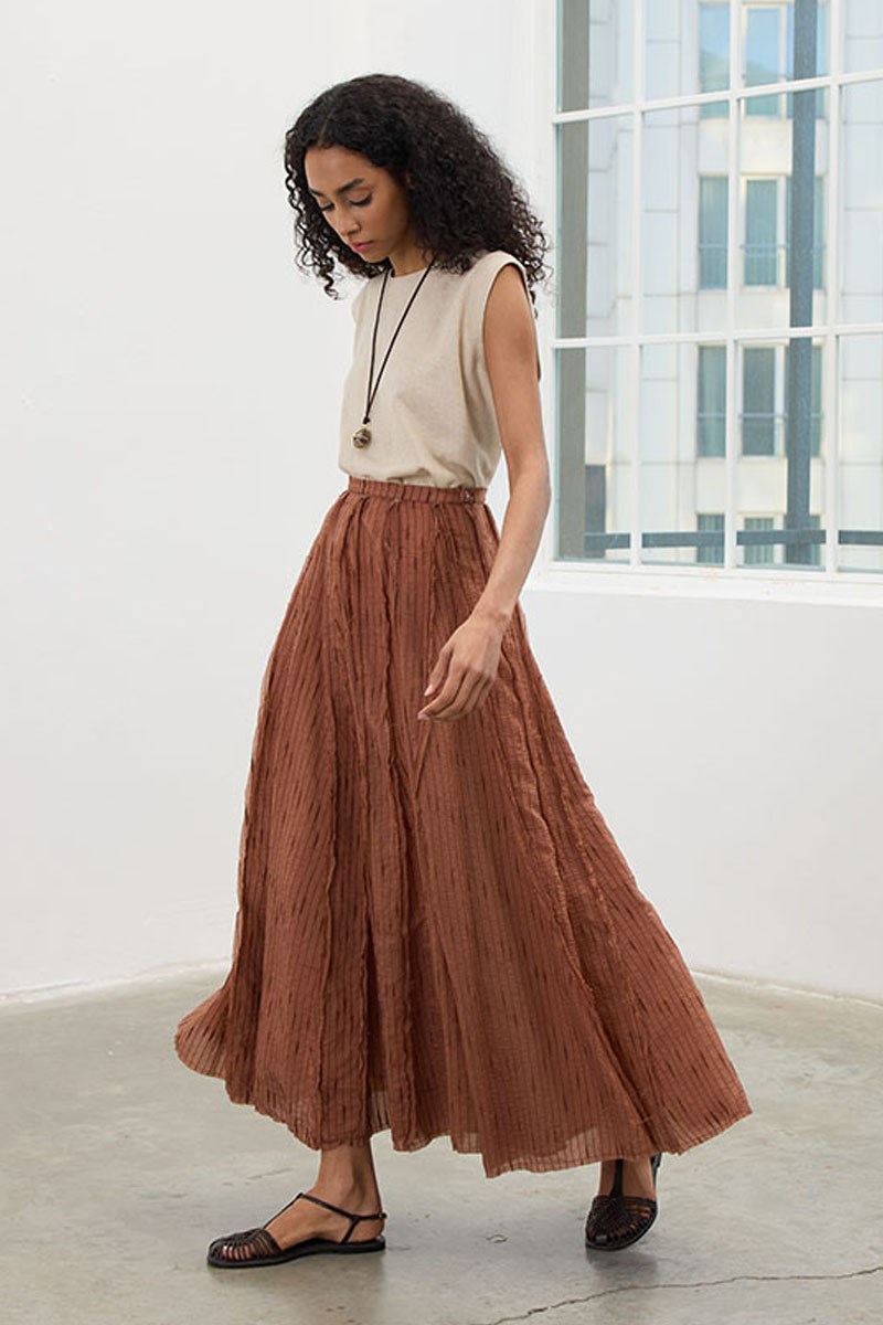 Pis Dikişli Tül Etek Şeftali