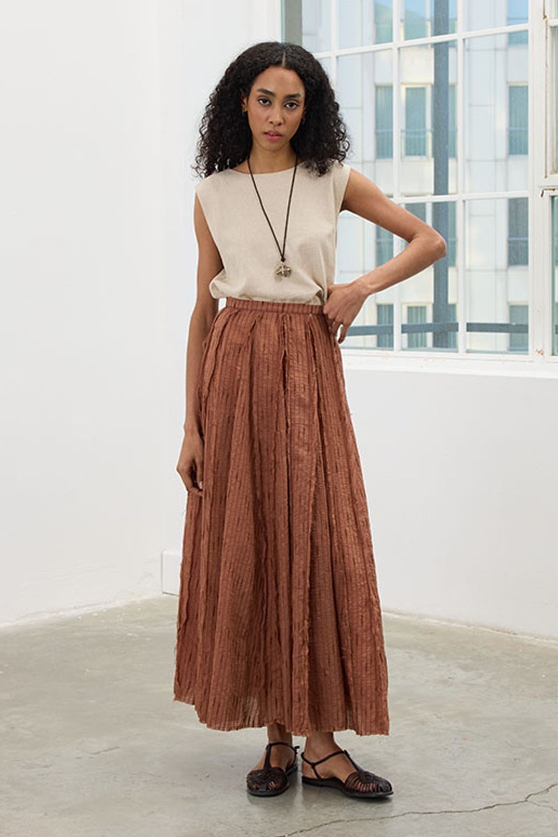 Pis Dikişli Tül Etek Şeftali