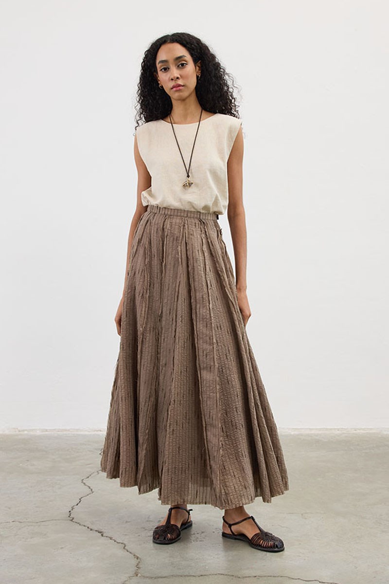 Pis Dikişli Tül Etek Vizon