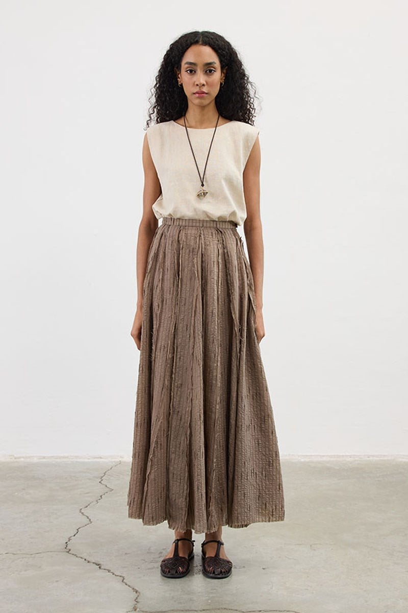 Pis Dikişli Tül Etek Vizon