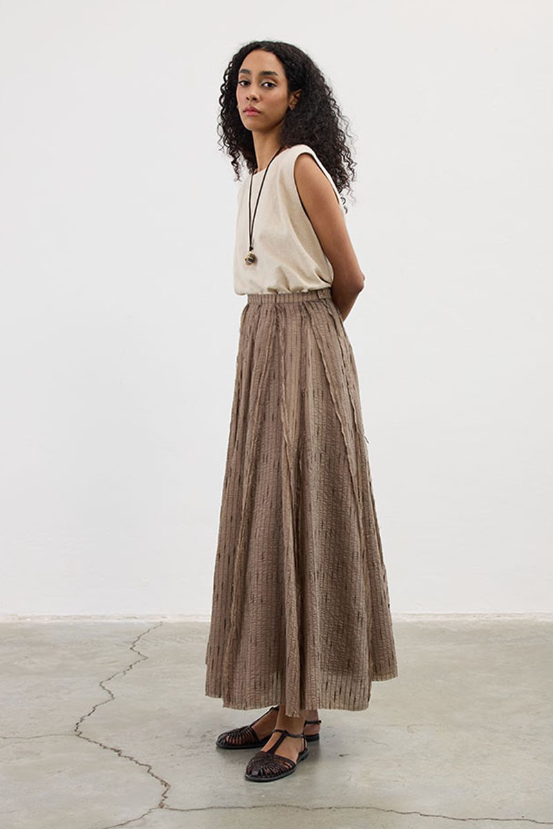 Pis Dikişli Tül Etek Vizon