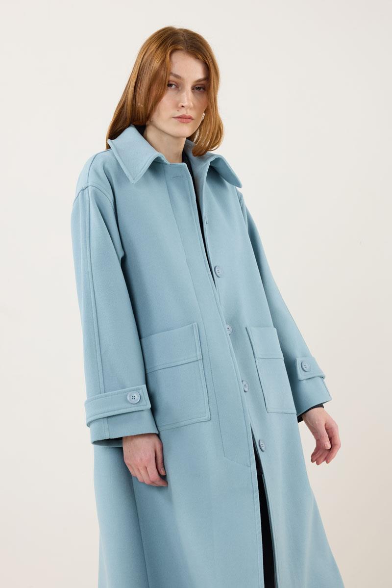 Premium Kaşe Kaban Retro Mavi